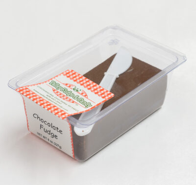 Chocolate Fudge in 1/2 lb. packaging.