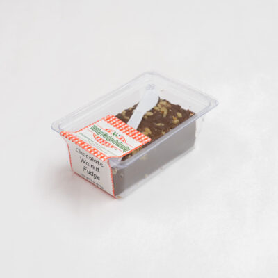 Chocolate Walnut Fudge in 1/2 lb. packaging.