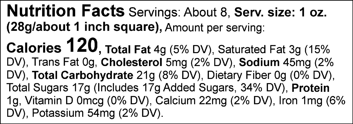 Dark Chocolate Cabernet Fudge Nutritional Facts