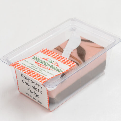 Raspberry Chocolate Fudge in 1/2 lb. packaging.