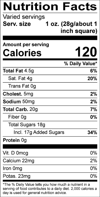 Caramel Vanilla Swirl Fudge Nutritional Facts