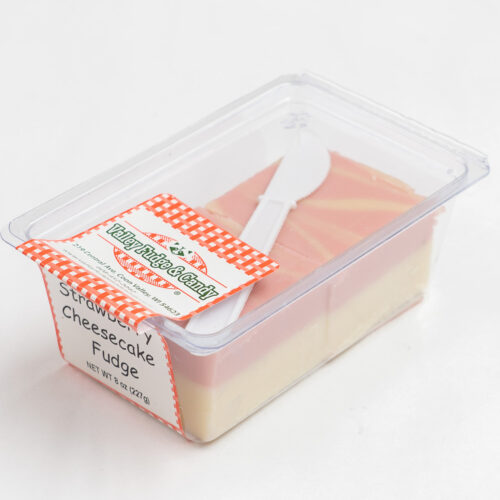 Valley Fudge and Candy Strawberry Cheesecake Fudge in 1/2 lb. packaging.
