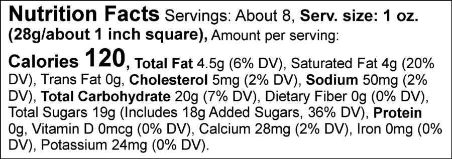 Mudslide Fudge Nutrition Facts