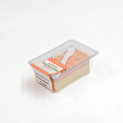 Strawberry Champagne Fudge in 1/2 lb. Packaging