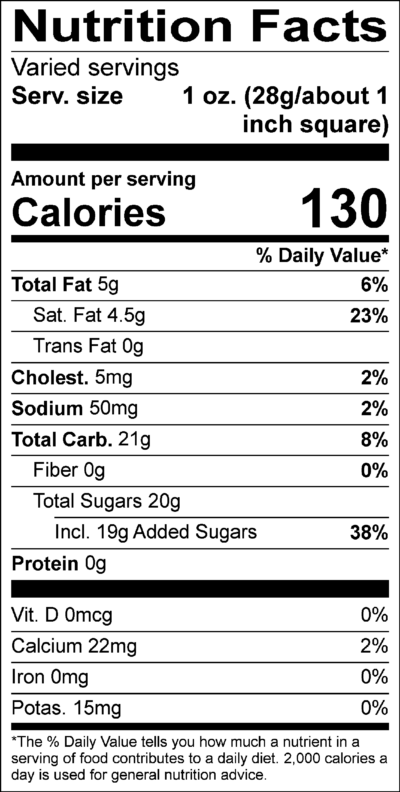 Dill Pickle Fudge Nutrition Facts