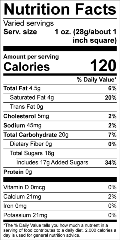 Vanilla Fudge nutrition facts.