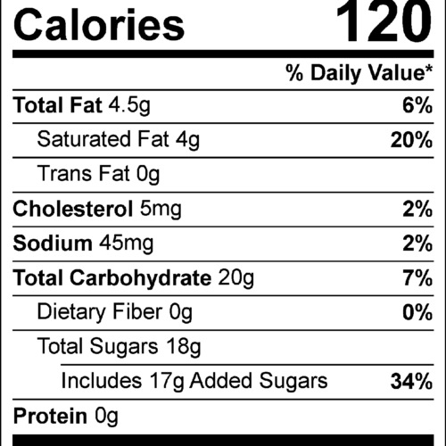 Vanilla Fudge nutrition facts.