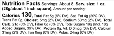 Pumpkin Cheesecake Fudge nutrition facts.