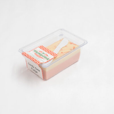 Candy Cane Fudge in 1/2 lb. packaging.