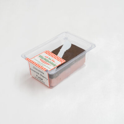 Chocolate Covered Cherry Fudge in 1/2 lb. packaging.