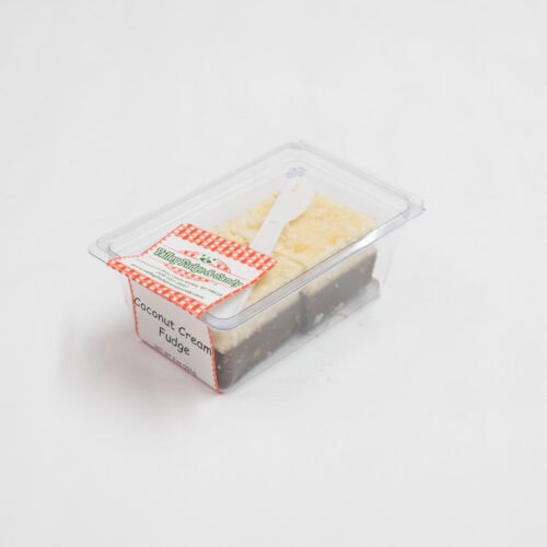 Coconut Cream Fudge in 1/2 lb. packaging.