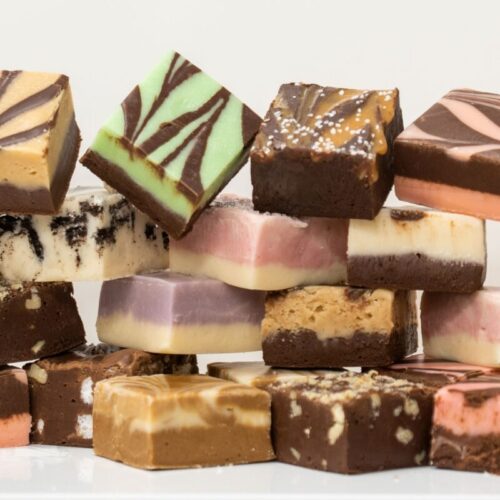 Assorted vertically stacked 4 oz. pieces of fudge