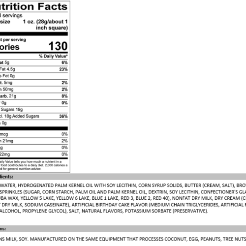 Birthday Cake Fudge Nutrition Facts and Ingredients.