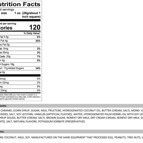 Caramel Vanilla Swirl Fudge Nutrition Facts and Ingredients.