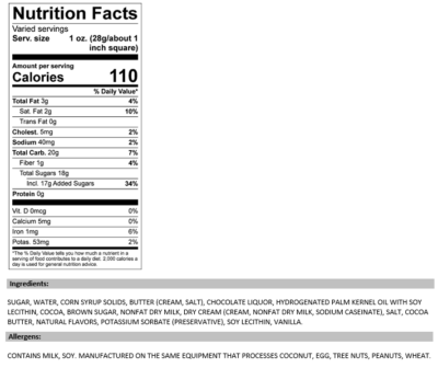 Chocolate Fudge Nutrition Facts and Ingredients.
