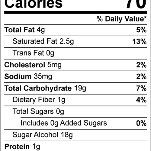 Sugar Free Chocolate Fudge nutrition facts.