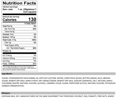 Maple Fudge Nutritional Facts and Ingredients