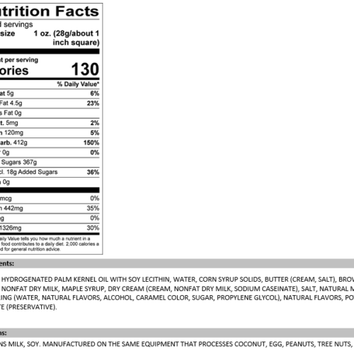 Maple Fudge Nutritional Facts and Ingredients